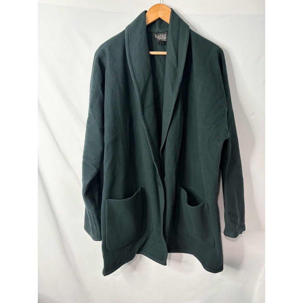 Eileen Fisher New York 100% Wool Shawl Collar Cardigan 2X Forest Green Luxury